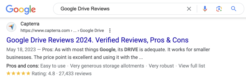 Capterra reviews rank high on Google search