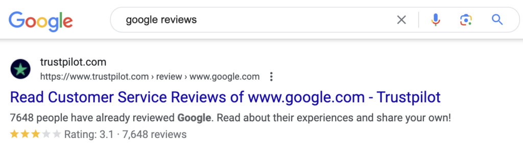 Trustpilot Reviews and Star Ratings Rank High on Searches Like Google
