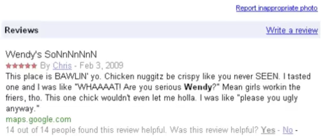 Example of a Negative Inappropriate Review on Google Maps