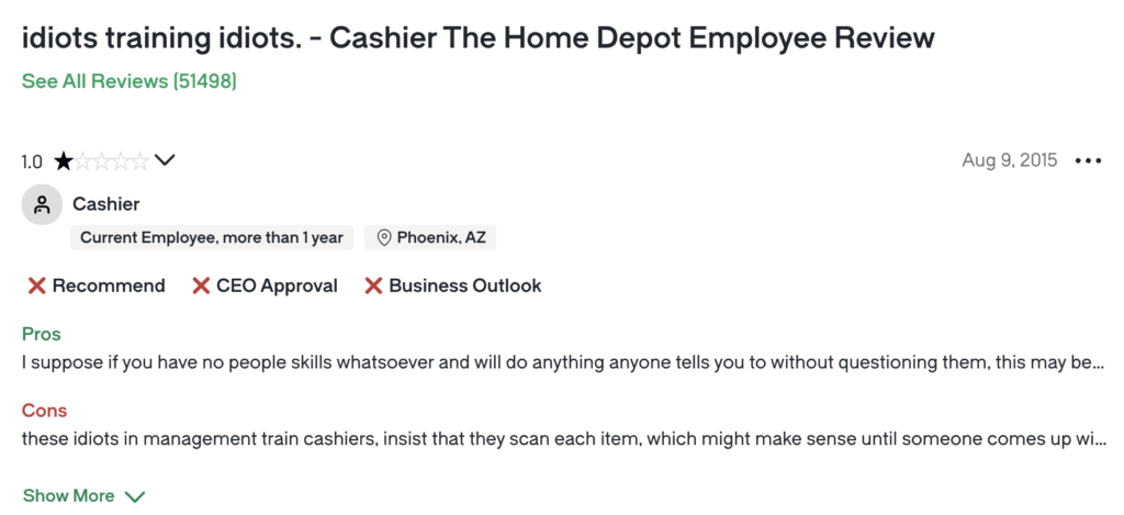 Example of Inappropriate Review on Glassdoor