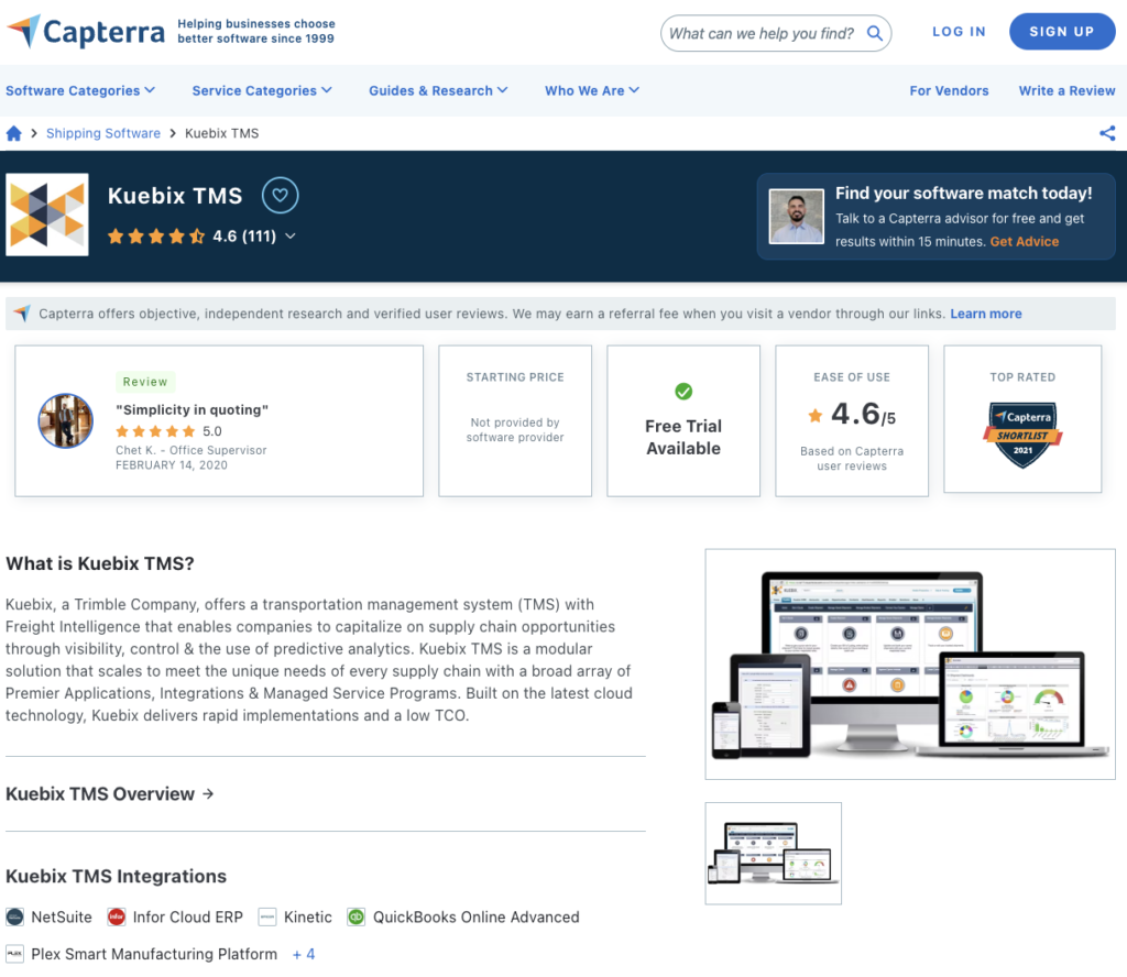 Example of Capterra Profile