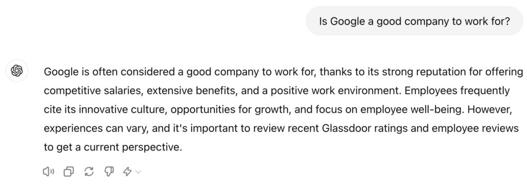 How ChatGPT Featuring Glassdoor Reviews in User Results