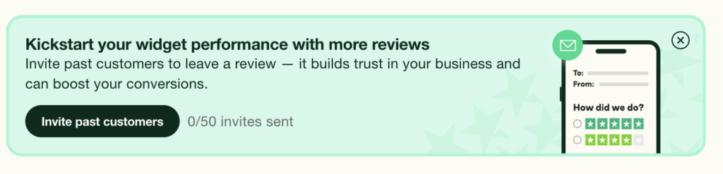 Trustpilot's invitation tool to ask past customers leave a review