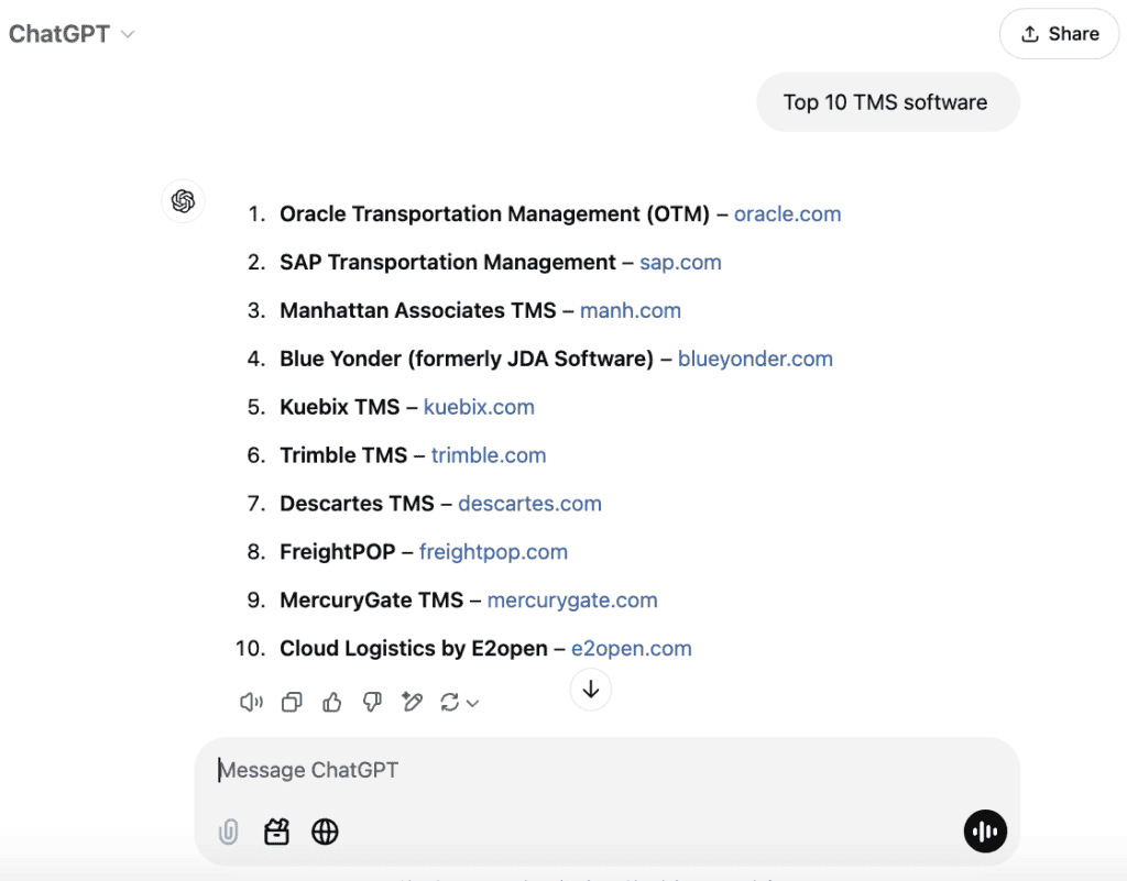 Just like on search engines, ChatGPT can give results on queries and rank businesses. 